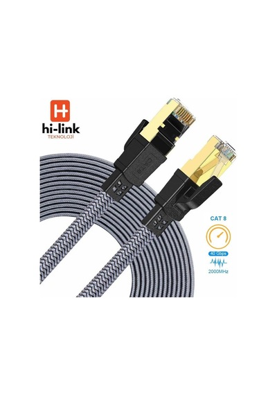 Hi-link 10metre Flat Örgülü Cat8 Ethernet Kablo - Yüksek Hızlı 40gbps 2000mhz 10 M