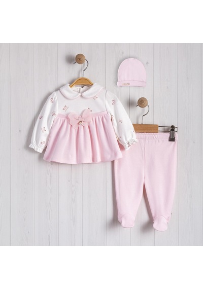 Lamato Baby Kelebek Baskılı İnci Aksesuarlı Bebe 2'li Kız Takım Pembe