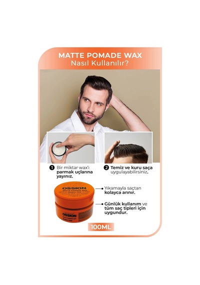 Orta Sert Tutuşlu Ossion Medium Hold Pomade Krem Mat Wax 100 Ml