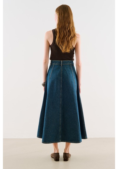 Manuka Uzun Dikişli Denim Etek Mavi Aw26etk00005-03027