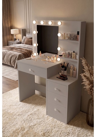 Yurudesign Monroe Makyaj Masası 4 Çekmeceli Düzenleyici Hollywood Led Işıklı Raflı Kumsal Mo2-co Yurudesign Monroe Makyaj Masası 4 Çekmeceli Düzenleyici Hollywood Led Işıklı Raflı Kumsal Mo2-co