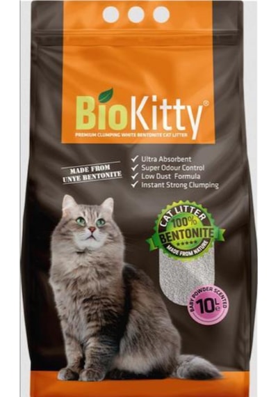 Biokitty Bebek Pudrası Kokulu İnce Taneli Doğal Bentonit Kedi Kumu 10 L