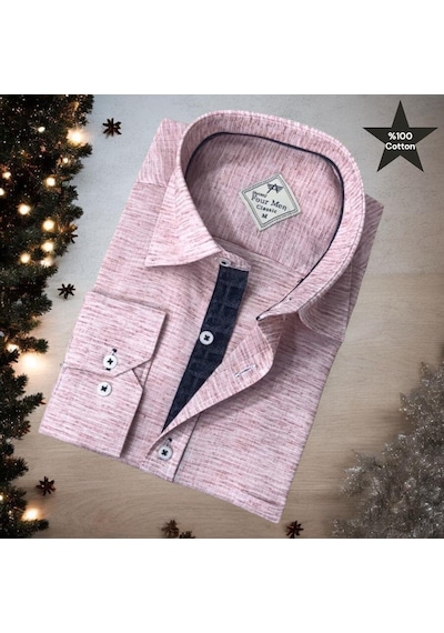 Pamuklu Oxford Uzun Kollu Unisex Gömlek Slim Fit -9585 Pembe