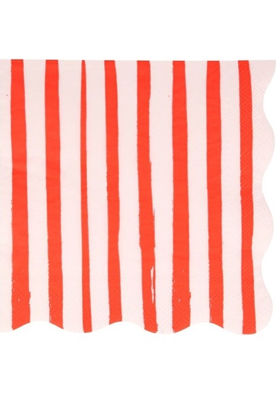 Meri Meri - Red Stripe Napkins - Kırmızı Çizgili Peçeteler - L - 16'lı