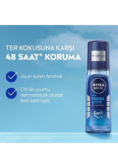 Nıvea Men Erkek Pump Sprey Deodorant Fresh Active 75ml, Ter Ve Ter Kokusuna Karşı 48 Saat Koruma