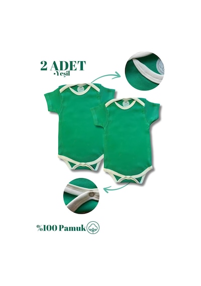 Betül Bebek Kısa Kollu 2'li Organik Pamuk Çıtçıtlı Bebek Body&zıbın 2adet Yeşil