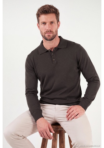 Buratti Pamuklu Regular Fit Düğmeli Uzun Kollu Polo Erkek Polo 7024733 Kahve