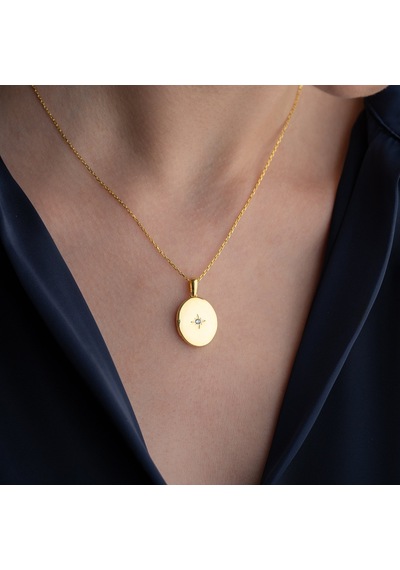 Vaoov 925 Ayar Gümüş Fotoğraflık Oval Kapaklı Açılır Kapanır Kolye Gold