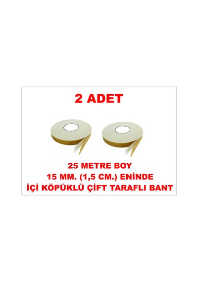 Çift Taraflı İçi Köpüklü Sarı Bant 25 M. Uzunlukta 15 Mm-1,5 Cm Ebatında 2 Adet