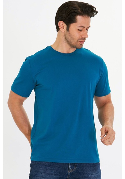 Trendhill Erkek Mavi Pamuklu Bisiklet Yaka Büyük Beden T-shirt Mvi5014b