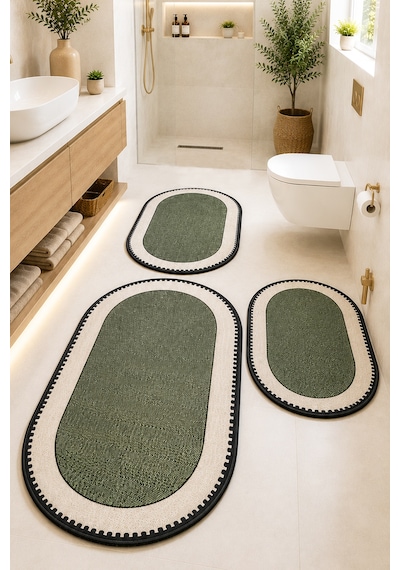 Nehogreen Oval 60x100 50x60 50x60 Kaydırmaz Tabanlı 3'lü Banyo Paspas Seti Takımı 3lü Oval