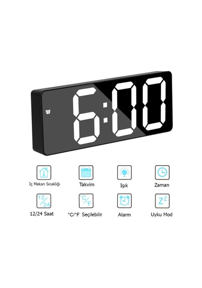 Modern Led Dijital Masa Saati Alarm Termometre Tarih Aynalı Masaüstü Saat Siyah Plastik Digital Diğer
