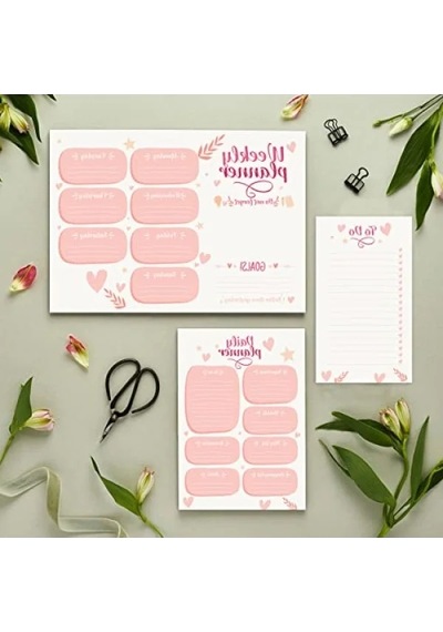 50 Sayfa Tarihsiz Masaüstü Planner Seti, Kalp Temalı Açık Gri