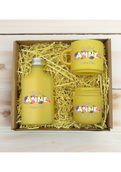 Bk Gift Kişiye Özel İsimli Dtf Anne Temalı Sarı Kahve Fincanı & Kolonya & Mum Hediye Seti-3, Anneye Hediye, Anneler Günü Hediyesi Kobitmeyencom30977 B