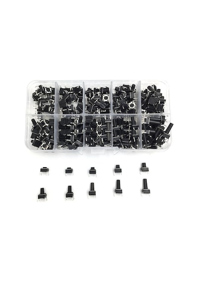 200 Adet 6x6mm Tact Buton Set 10 Farklı Yükseklikte 4 Pin Dokunmatik Anlık Basmalı Düğme Anahtar