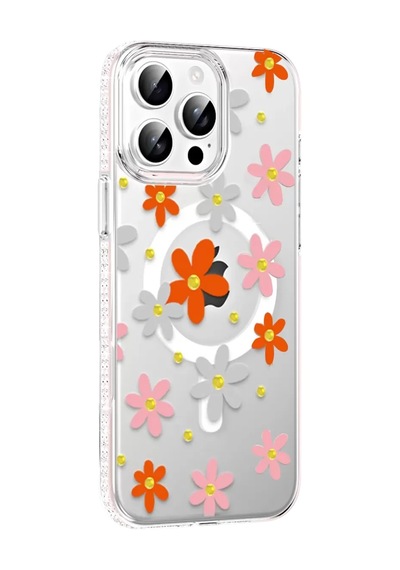 İphone 15 Pro Floral Magsafe Kapak - Turuncu