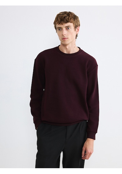 Lcw Vision Kahverengi Bisiklet Yaka Kalın Kumaş Erkek Sweatshirt