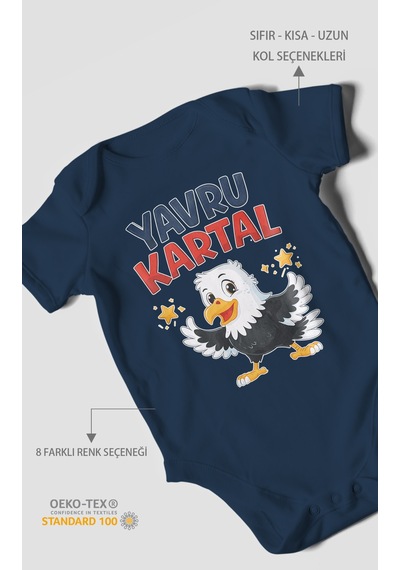 Morivokids Yavru Kartal Kısa Kollu Bebek Body %100 Pamuk Lacivert