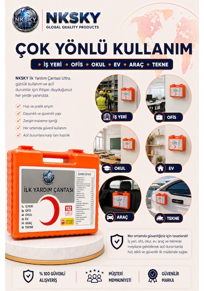 Nksky Ultra İlk Yardım Çantası Duvara Monte Ecza Dolabı İş Yeri Ofis Araç Ev İçin İlk Yardım Seti