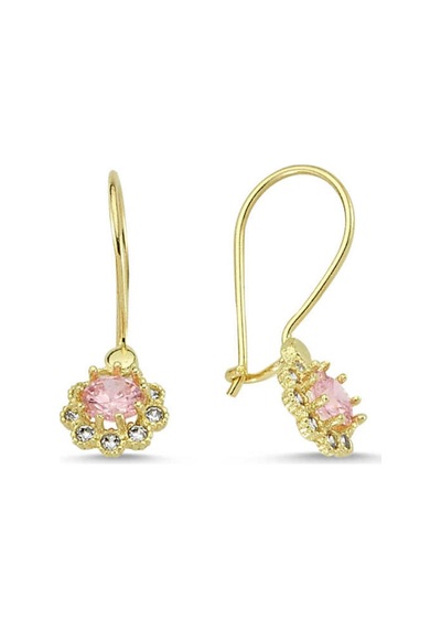Sembolgold Altın Çocuk Küpe 14 Ayar Sallantılı Model Taşlı Sg42-70016