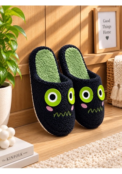 Modafrato Monster Figürlü Havlu Kadın Ev Terliği - Sıcak Tutan Pofuduk Terlik Ses Yapmaz Taban Siyah Modafrato Monster Figürlü Havlu Kadın Ev Terliği - Sıcak Tutan Pofuduk Terlik Ses Yapmaz Taban Siyah