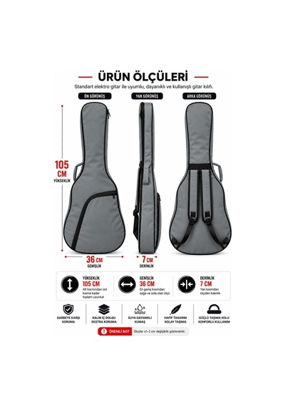 Yankı Egc-37gr Gri Elektro Gitar Kılıfı Kalın Pedli Suya Dayanıklı Softcase - 9057718277980