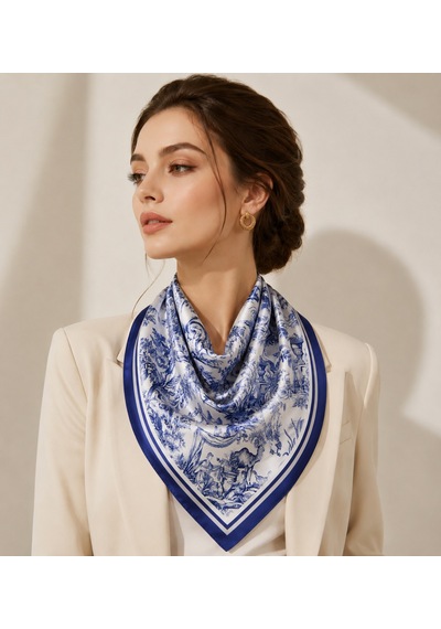 Tua İpek Blue Animal Toile Desen Fular Çok Renkli