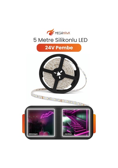 24v Dış Mekan M/60 2835 Pembe Led Şerit 5 Metre, Kesilebilir Ve Eklenebilir