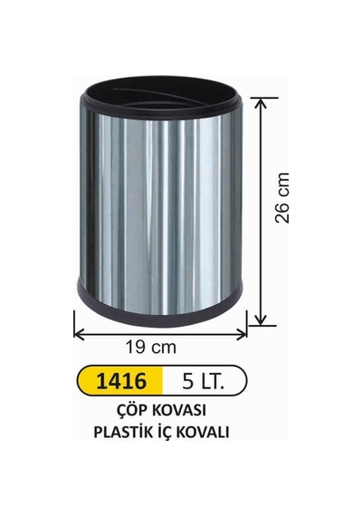 Ofis Tipi Çöp Kovası 5 Litre Paslanmaz(Kovalı) Çelik