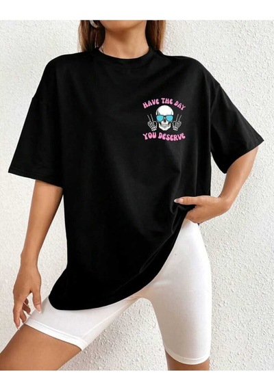 Noıssey Siyah Unisex Baskılı Oversize
