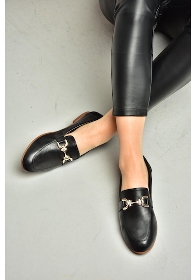 Fox Shoes S944037903 Siyah Hakiki Deri Kadın Babet Siyah