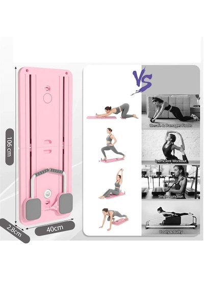 Pilates Aleti Zamanlayıcılı, Direnç Bantlı Çok Amaçlı Egzersiz Tahtası Açık Pembe
