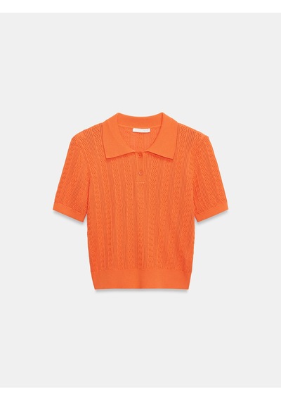 Dilvin 10781 Polo Yaka Ajurlu Triko Bluz-oranj