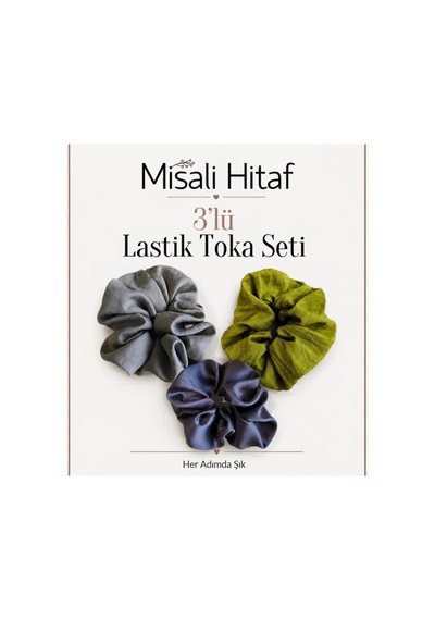 3'lü Lastik Toka Seti Kadın Saç Tokası Saç Lastiği Kemik - Yeşil - Gri