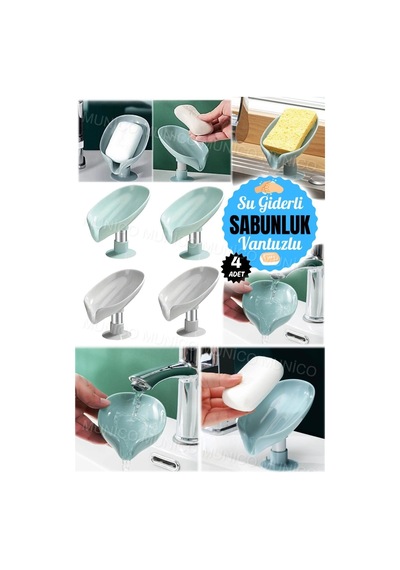 Buççin Online Mağaza 4 Adet Vantuzlu Sabunluk Dayanıklı Plastik Yaprak Şekli Sabunluk Kolay Temizlenebilir Ve Güvenilir Çok Renkli