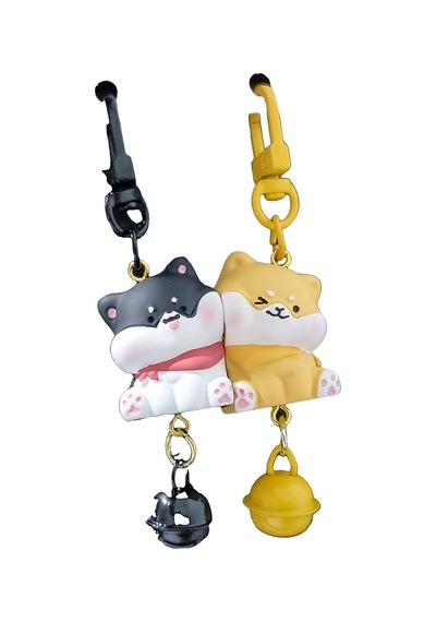 Mıknatıslı İkili Mıknatıslı Anahtarlık Seti Çıngıraklı Shiba Figürlü Çanta Süsü