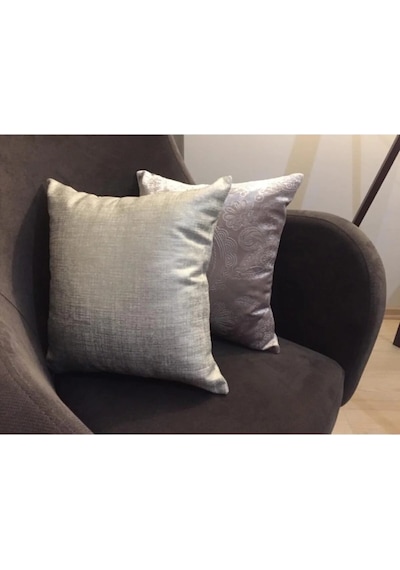 Linen Keten Gümüş&antik Baskılı Kadife Kırlent Vizon 45x45cm 2.li - 556 45 x 45