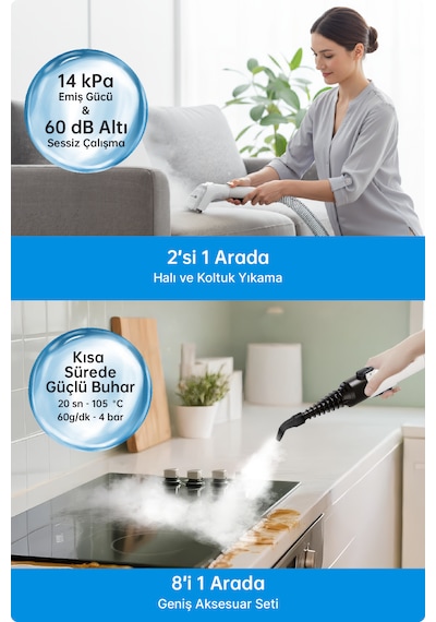 Livenzi SY-F01A Halı ve Koltuk Yıkama & Buharlı Temizlik Makinesi 2'si 1 Arada
