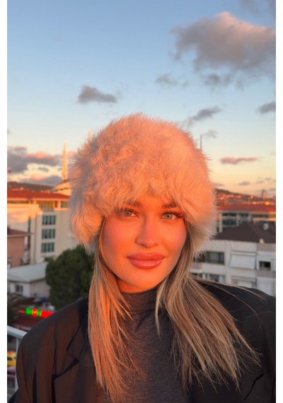 Mollycrush Elit Rus Slav Tarzı Suni İçi Deri Peluş Tüylü Kadın Kalpak Şapka Bej