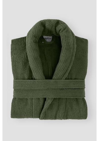 Yeşil Çizgili Bornoz %100 Sertifikalı Pamuk Şal Yaka Unisex Banyo Bornoz / Sabahlık 340 Gr/m2