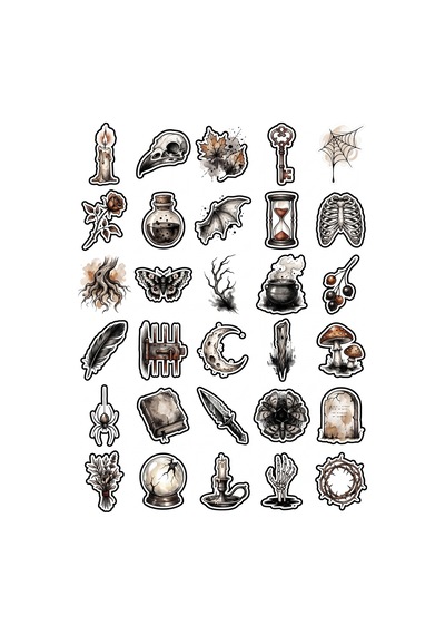 30 Adet Vintage Gotik Cadılar Bayramı Sticker Seti - Laptop Defter Ajanda Çok Renkli