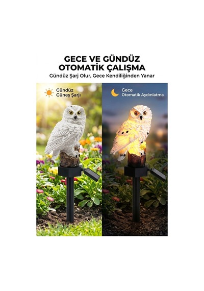 Solar Işıklı Baykuş Bahçe Lambası Güneş Enerjili Led Bahçe Aydınlatma Suya Dayanıklı 42 Cm