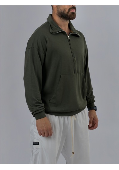 Cocopelli Fermuarlı Polo Yaka Haki Erkek Sweatshirt Coc3522