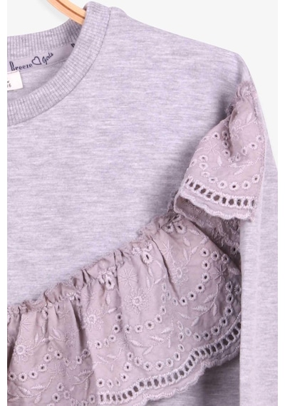 Breeze Kız Çocuk Sweatshirt Güpürlü 6-12 Yaş, Gri Melanj-gri Melanj Gri Melanj