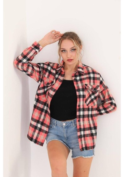Polologin Butik Pembe Ekose Gömlek Ceket - Rahat Ve Şık Bej