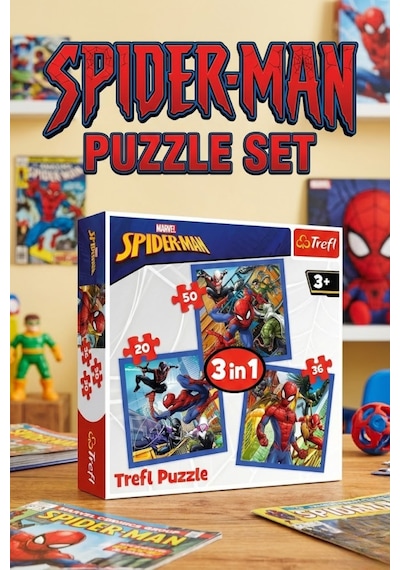 Trefl 3'ü 1 Arada Eğitici Puzzle Seti 20+36+50 Parça Çocuk Zeka Geliştirici Örümcek Adam Yapboz
