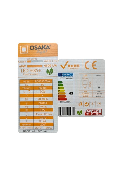 5 Adet Osaka 60w 350w Beyaz Işık E27 Duylu Kalın Duy Led Torch Ampul