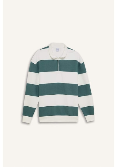 DeFacto Boxy Fit Dik Yaka Yarım Fermuarlı Çizgili Sweatshirt C7045AX24AUGN469 Yeşil