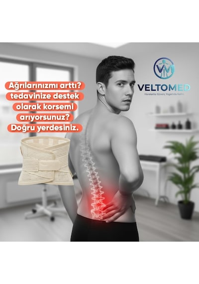 Veltomed Bej Çelik Balenli Lumbostad 26cm Korse, Ortopedik Korse, Bel Korsesi, Skolyoz, Lomber Disk, Fıtık, Kireçlenme, Karın Destek Standart Beden