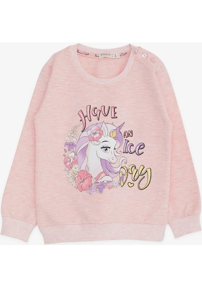 Breeze Kız Çocuk Sweatshirt Unicorn Baskılı 2-6 Yaş, Somon Melanj-somon Melanj Somon Melanj